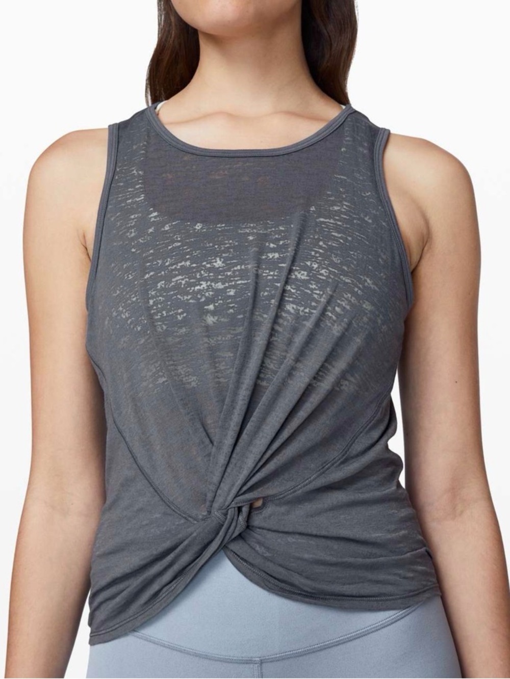 Lululemon Breeze Through Twist Tank Nebula Grey Twist Front Yoga Top Size 8